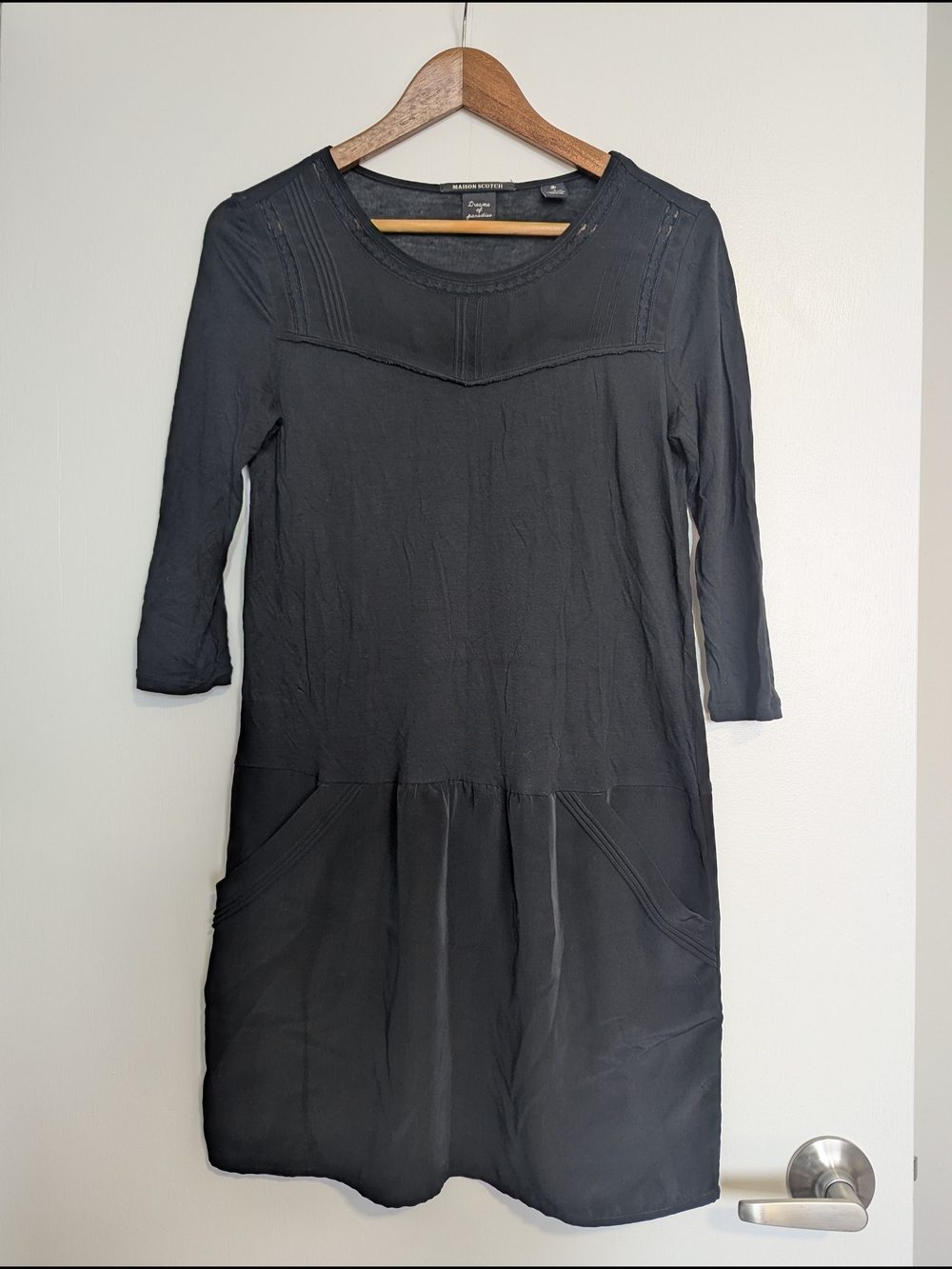Maison Scotch "Jolie Vagabonde" Black Mixed Media Shift Dress - Size 1/Small